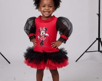 Minnie Mouse Themed Toddler  Dress, Red Black Minnie Costume, Birthday Outfit