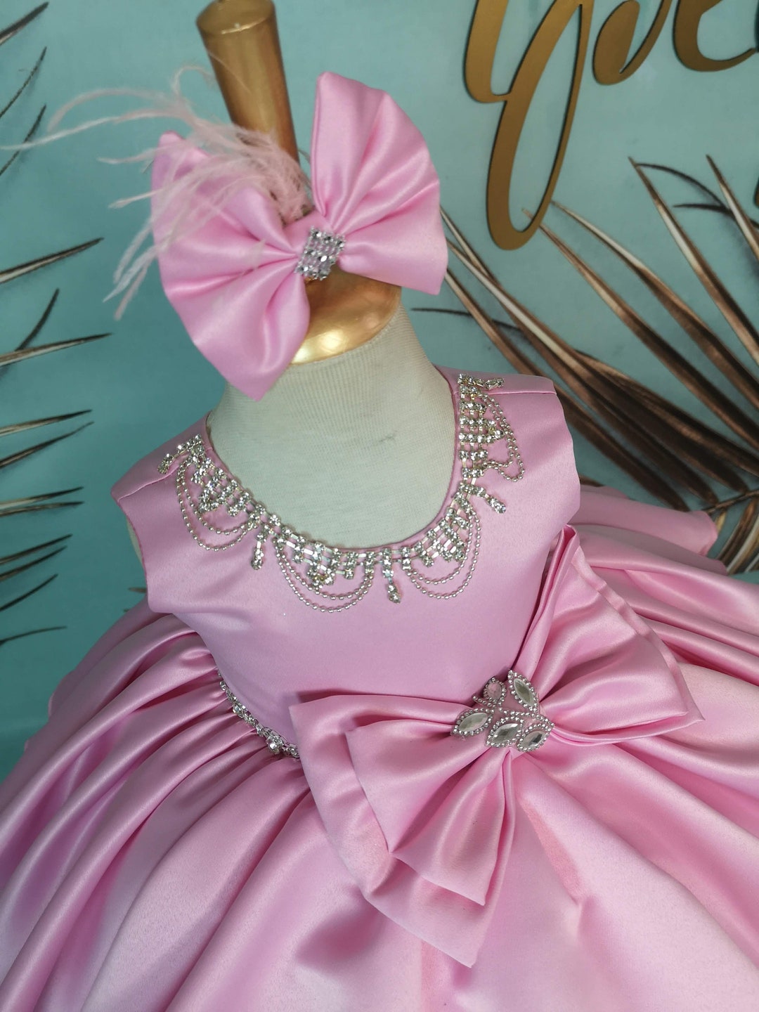 Elegant Satin Puffy Bow A-Line Dress for Girls