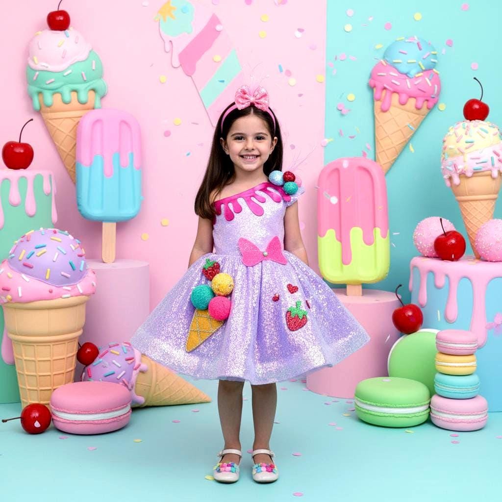 ice cream birthday dress Strawberry Themed Toddler Dress, kids halloween Costume Twirl dress