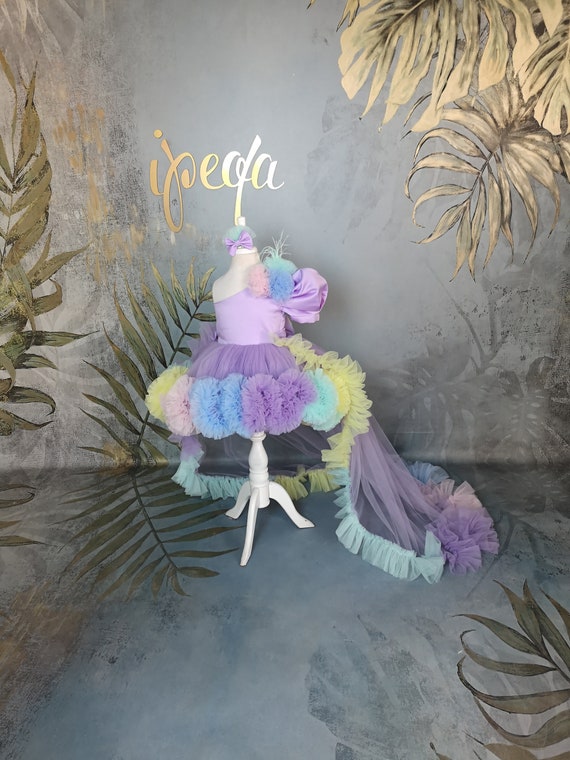 Rainbow Girl Dress With Detachable Train Pony Theme Baby Outfit