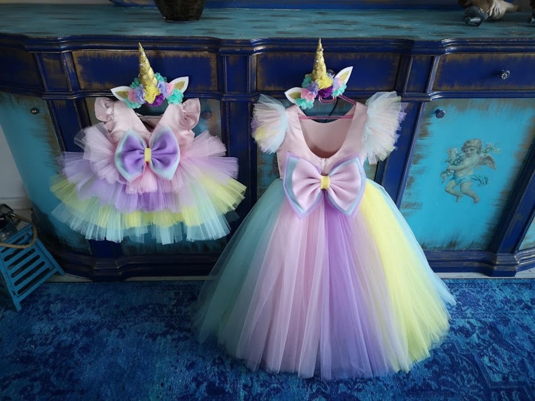 Girl Unicorn Dress, Rainbow Dress, Girl Tutu Dress, Tulle Dress, Flowe