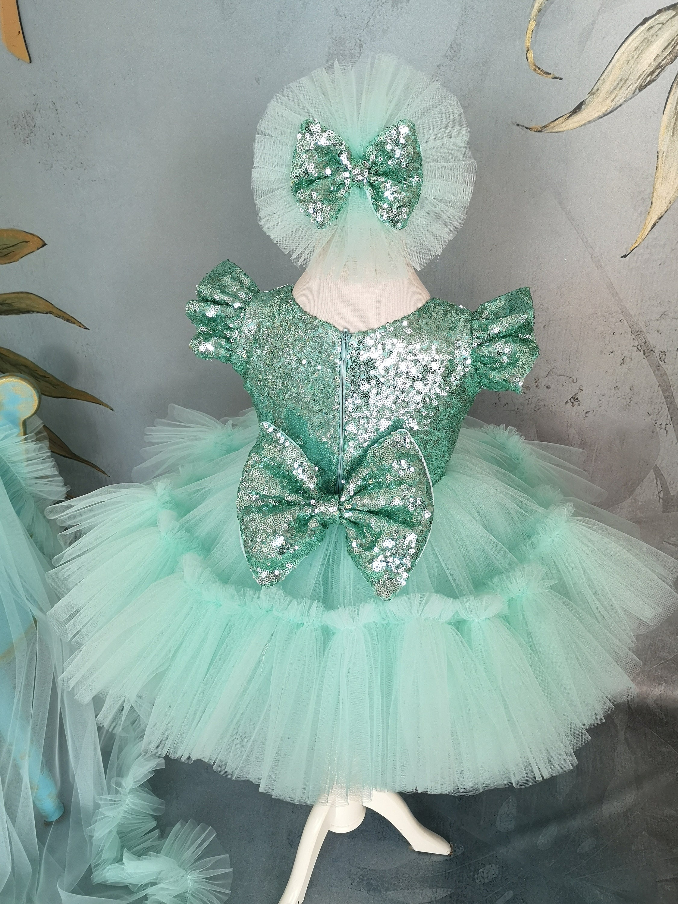 bebe mint green dress Baby Girl Butterfly Burnout Organza Party Dress main image 1