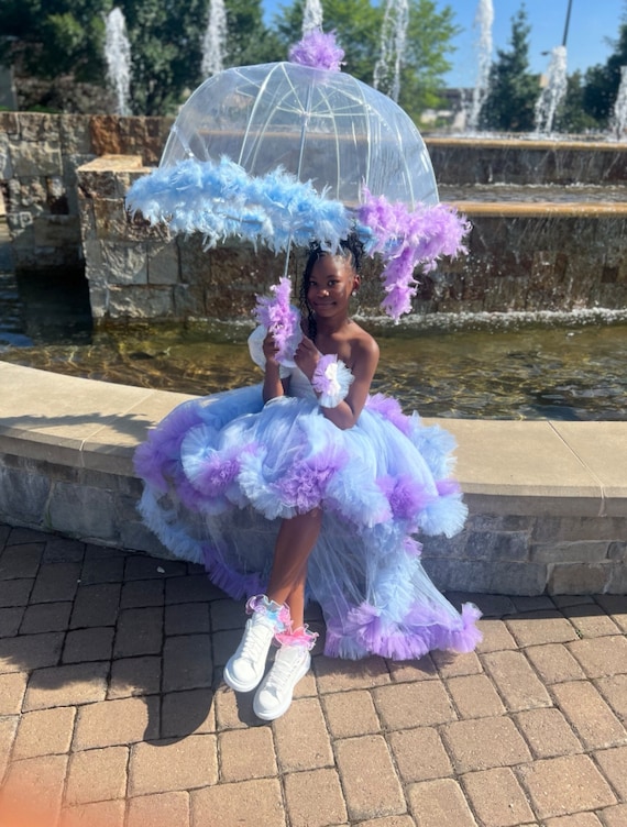 light blue and purple dress Light Purple A-line Tulle Floral Off Shoulder Sweetheart Evening Prom Dresses main image 1