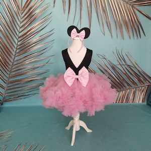 Pink Black Minnie Mouse Inspired infant Dress Costume Set, Mickey Mouse inspired baby gown, Toddler Pageant Flower Girl Dress, 1st birthday
