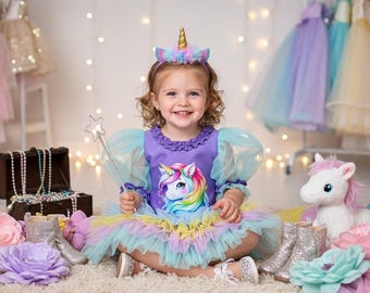 Unicorn themed Toddler  Dress, Unicorn Costume, Birthday Outfit