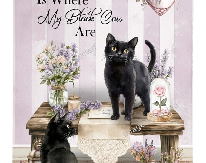 Black Cat Metal Sign - Shabby Chic, Cottage Core Style - Home Is Where My Black Cats Are