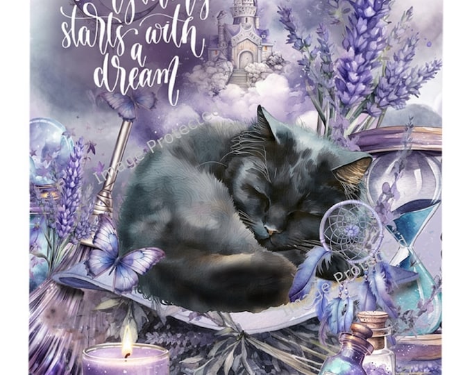 Black Cat Sign - Cat Art -  Hanging Metal Sign - Motivational Quote - Everything starts with a dream