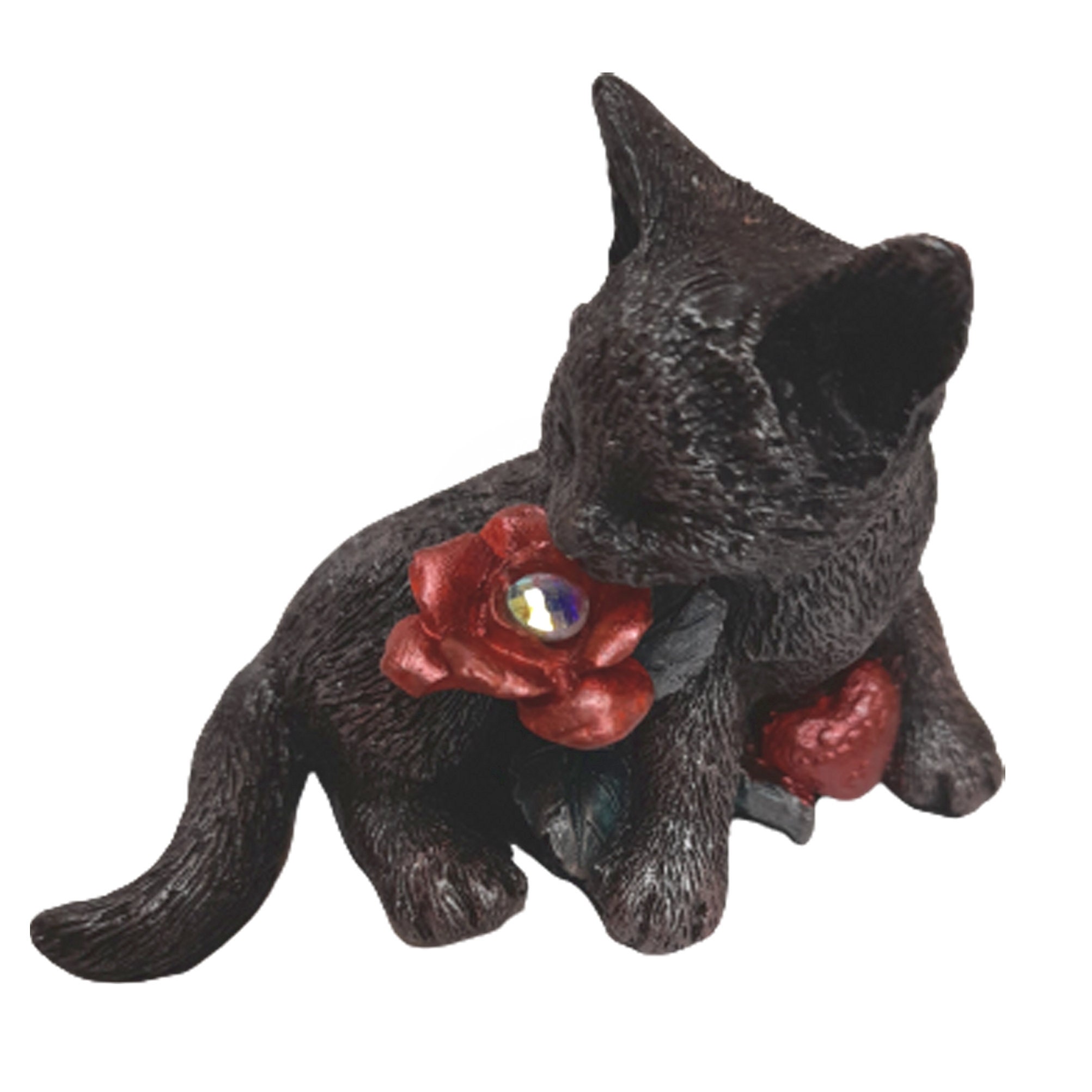Black Cat Figurine With Rose and Gem CMD030 Etsy