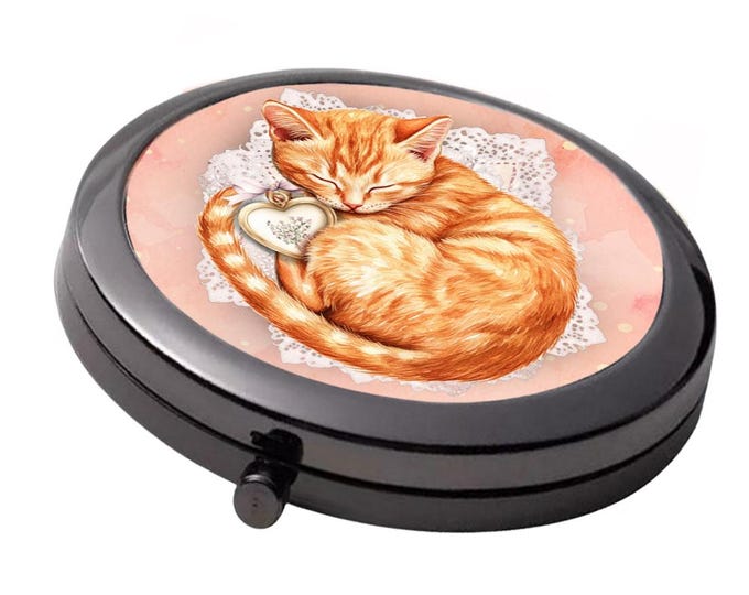 Black cat Mirror - Smoke Black - Large Double Compact Mirror -  Cottagecore, shabby Chic Ginger Cat