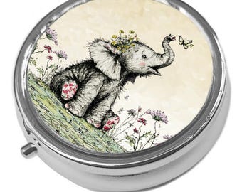 Elephant Metal Pill Box – Small Trinket Keeper - Whimsical, Elephant Design