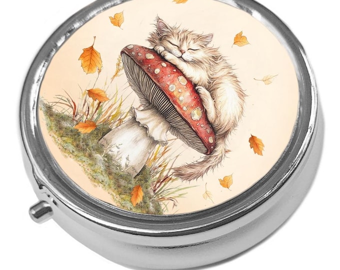 Mushroom The Napping Cat - Cat Pill Box: Metal Trinket Storage