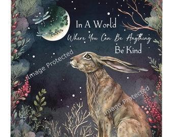 Hanging Metal Sign - Mystic Hare - Motivational Quote, Be Kind