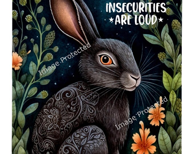 Hanging Metal Sign - Dark Moon Mystic Hare - Motivational Quote, Confidence is Silent, Insecurities Are Loud