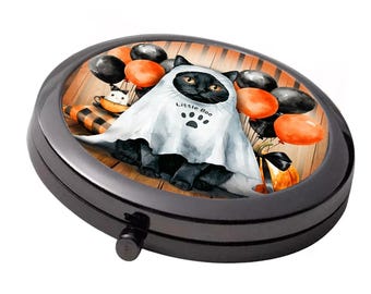 Little Ghost Cat - Little Boo - Smoke Black - Large Double Compact Mirror