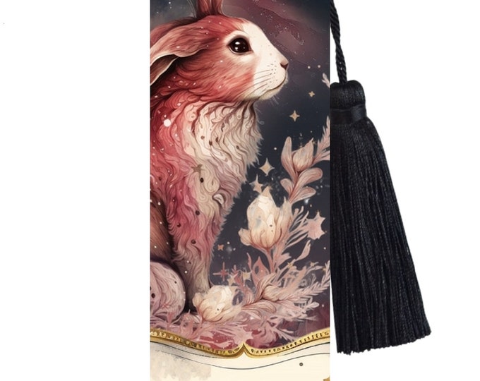 Large Metal Bookmark With Tassel - Rabbit Bookmark - Quote, strong and strength