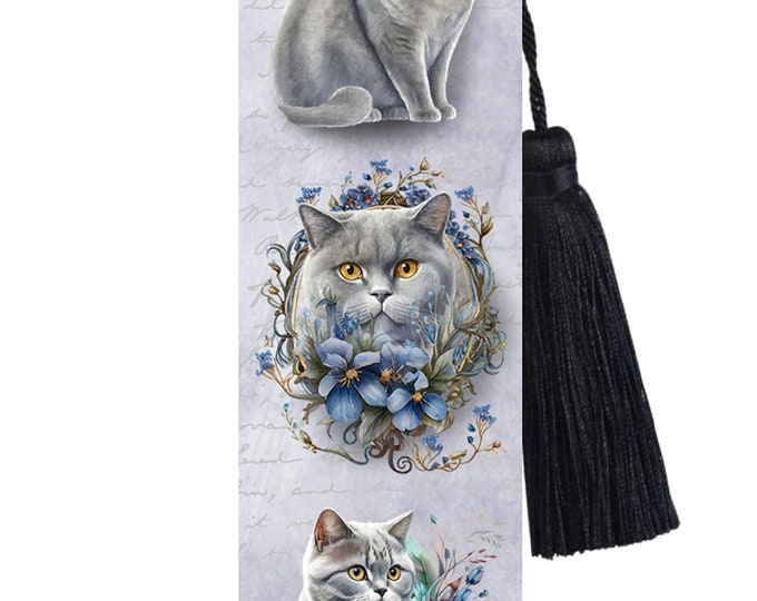 Large Metal Bookmark With Tassel - British Short Hair Cat