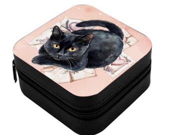 Black Cat & Letters Small Jewellery Box