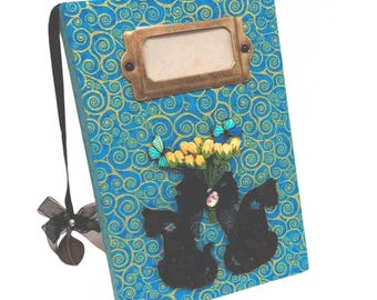 Mixed Media Hardbacked Journal - Fabric Covered Black Cat Journal (D)