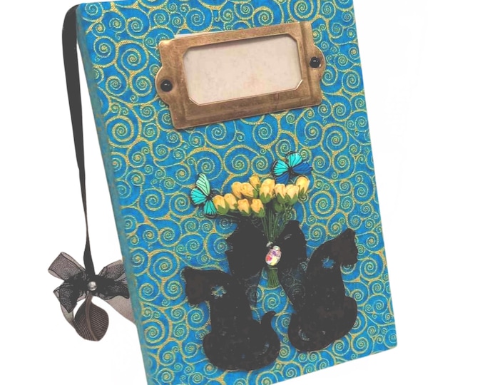 Mixed Media Hardbacked Journal - Fabric Covered Black Cat Journal (D)