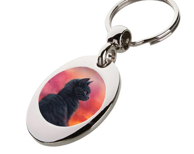 Trolly Keyring/Key Token - Cat Keyring - Black Cat Sunset