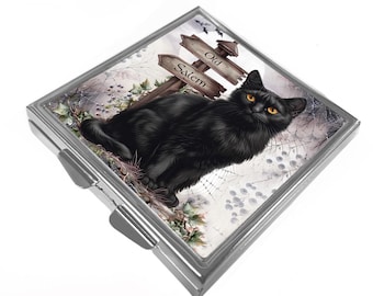Square Pill/Trinket Box - Old Salem - Black Cat Pill Box