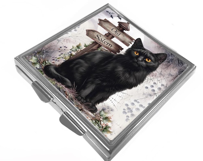 Square Pill/Trinket Box - Old Salem - Black Cat Pill Box