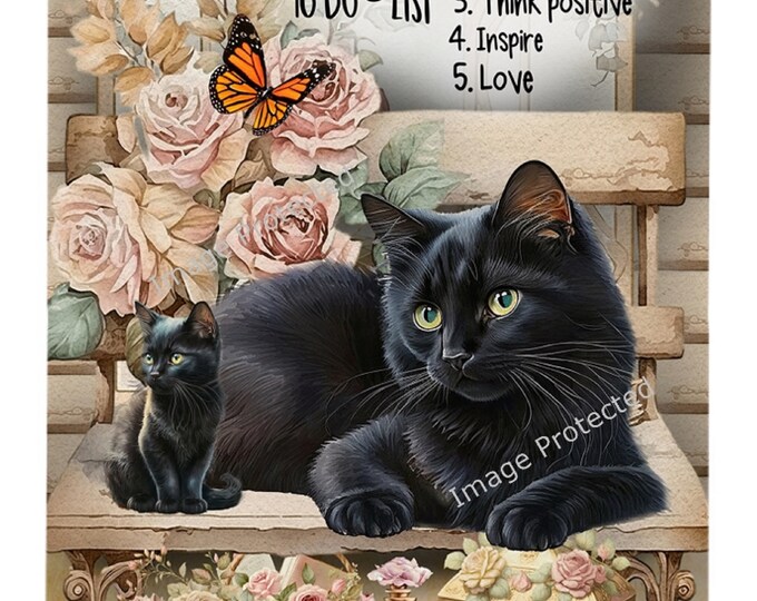 Black Cat Sign - Cat Art -  Hanging Metal Sign - Motivational Quote - To Do List