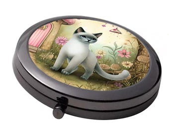 Whimsical Cat Compact Mirror - Smoke Black Double Mirror