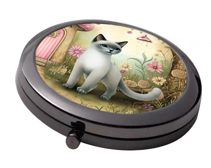 Black cat Mirror - Smoke Black - Large Double Compact Mirror -  Whimsical Cat