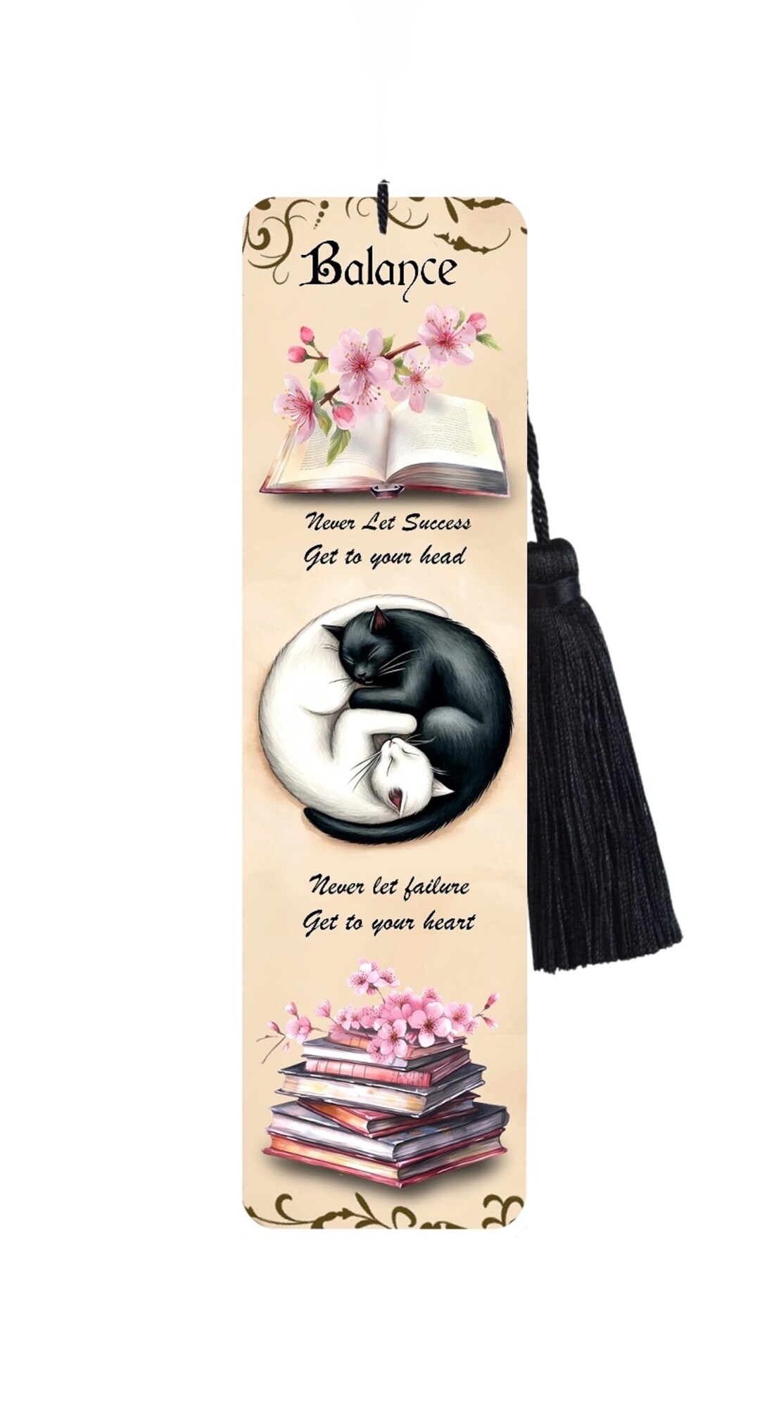 Large Metal Bookmark With Tassel Black and White Cat Yin Yang ...