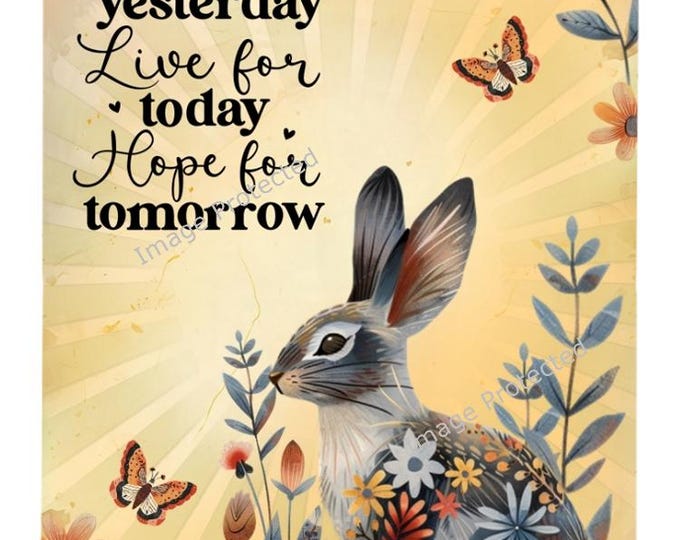 Hanging Metal Sign - Folkart Hare - Motivational Quote, learn from yesterday, live for today, hope for tomorrow