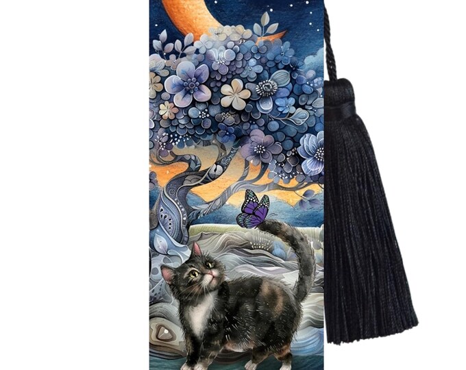 Cat Bookmark With Tassel: Motivational Quote Metal Bookmark