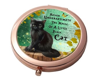Black Cat - Never Underestimate The Magic of a Little Black Cat - Rose Gold - Large Double Compact Mirror