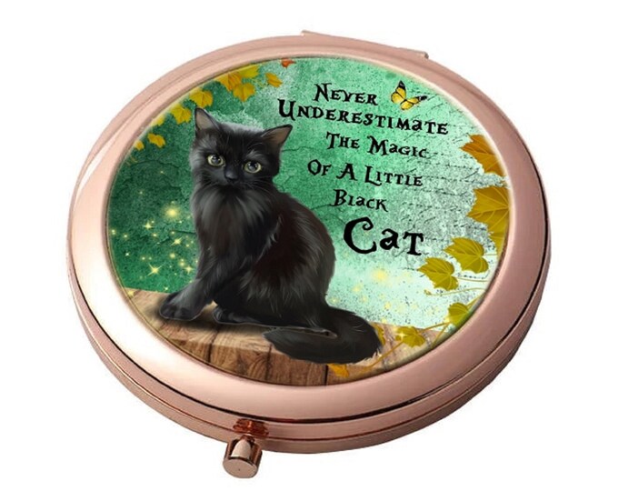 Black Cat - Never Underestimate The Magic of a Little Black Cat - Rose Gold - Large Double Compact Mirror
