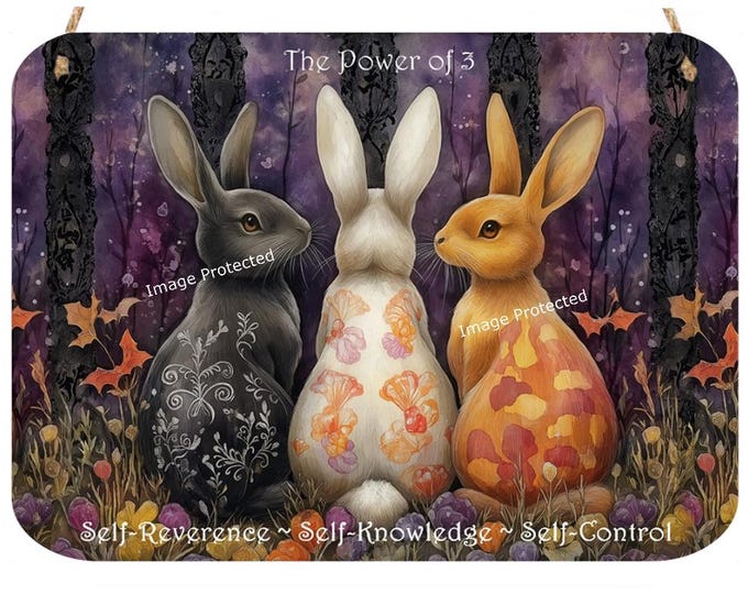 Hanging Metal Sign - Power Of 3 - Rabbit Sign - Motivational Quote