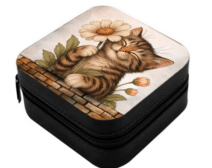 Tabby Kitten & Daisy Flower Small Jewellery Box