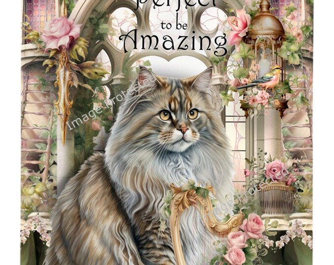 Cat Sign - Tabby Cat Art -  Hanging Metal Sign - Motivational Quote - You Don't Have To Be Perfect To Be Amazing