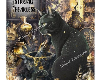 Black Cat Metal Sign: Gold Scenery, Motivational Quote