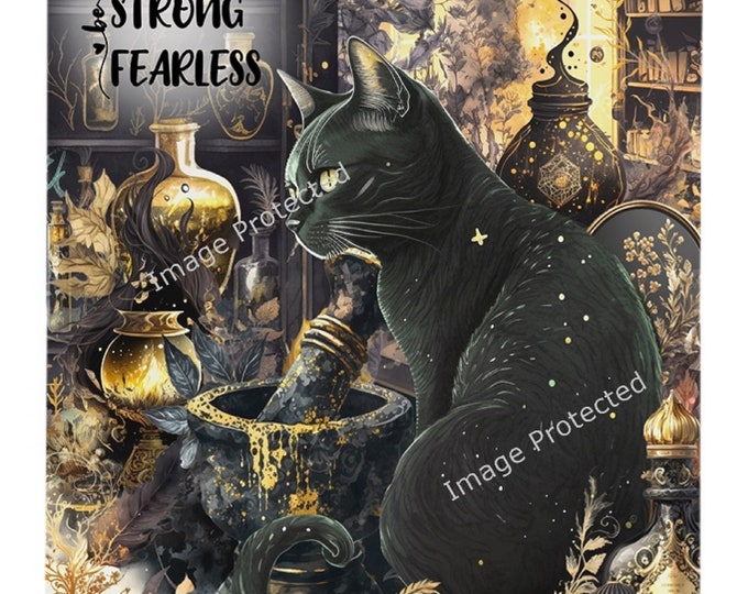 Black Cat Metal Sign: Gold Scenery, Motivational Quote