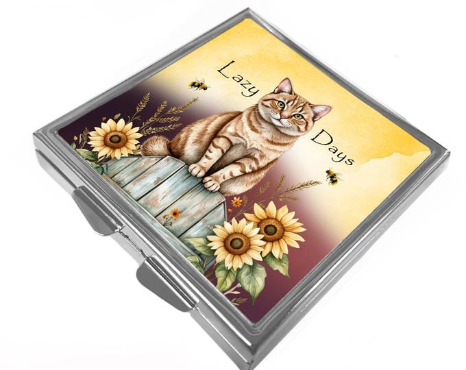 Square Pill/Trinket Box - Ginger Cats - Lazy Days