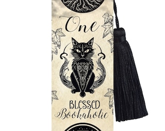 Large Metal Bookmark With Tassel - Black Cat Bookmark - One blessed bookaholic