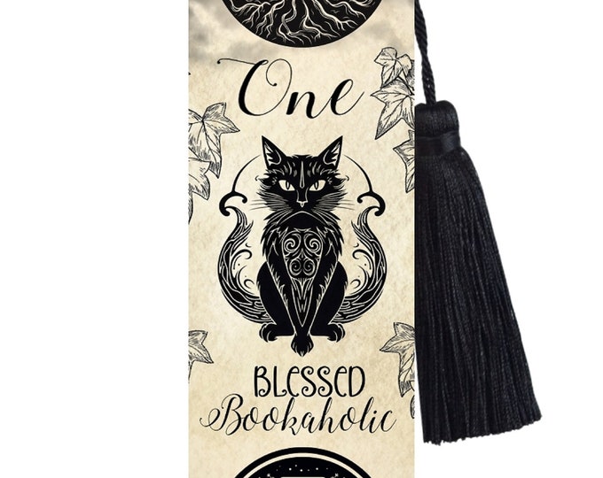 Large Metal Bookmark With Tassel - Black Cat Bookmark - One blessed bookaholic