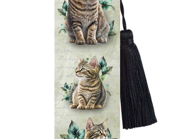 Large Metal Bookmark With Tassel - Tabby Cats