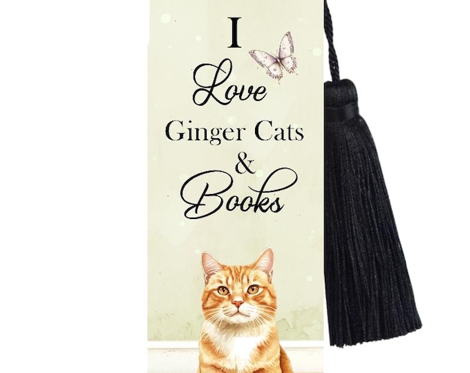 Large Metal Bookmark With Tassel - I Love Ginger Cats and Books