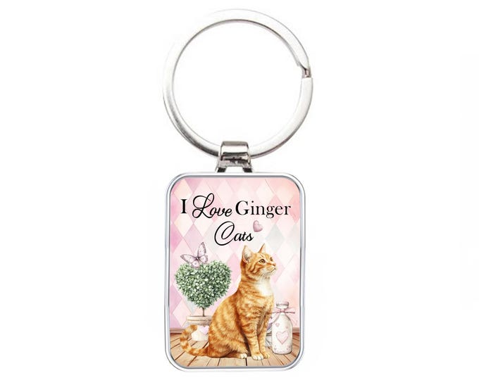 Silver Metal Cat Keyring - Cottagecore,Shabby Chic - I Love Ginger Cats