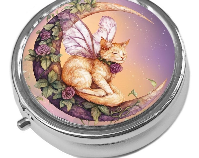 Ginger Fairy Cat - Metal Pill Box - Cat Trinket Box