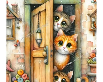 Cat Sign - Hanging Metal Sign - Peeking Cats - Cats Welcome, People Tolerated