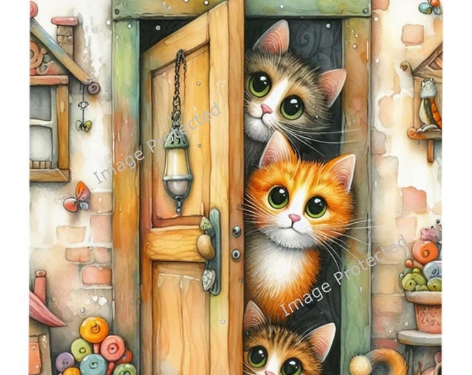 Cat Sign - Hanging Metal Sign - Peeking Cats - Cats Welcome, People Tolerated