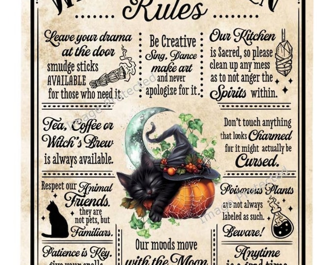 Black Cat Sign - Hanging Metal Sign -  Witches Kitchen Rules Sign