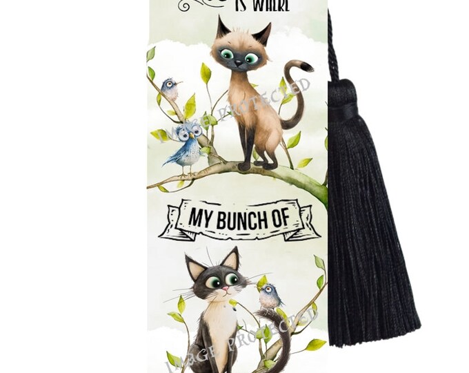 Large Metal Bookmark With Tassel - Home Is Where My Crazies Are- Funny cat Bookmark